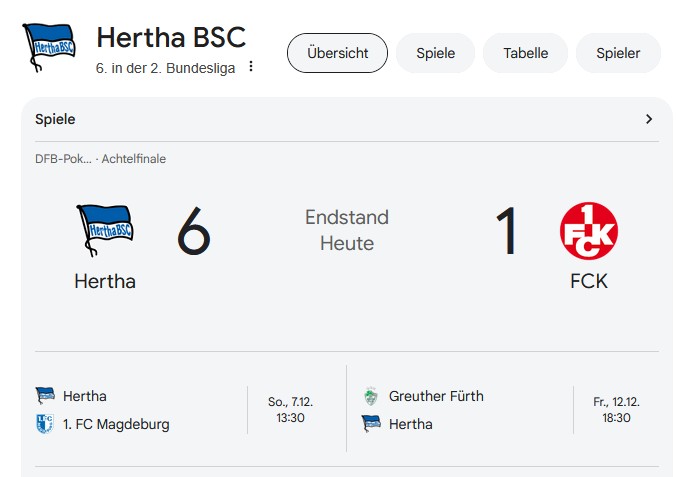 Hertha BSC vs FC Kaiserslautern 6:1 vom 02.12.2025